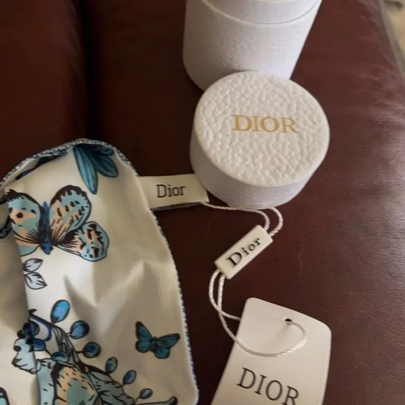 Dior Blue & White Floral and Stripe Silk Twilly Scarf - Picture 3 of 5